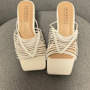 Journee Collection White Braided Heels